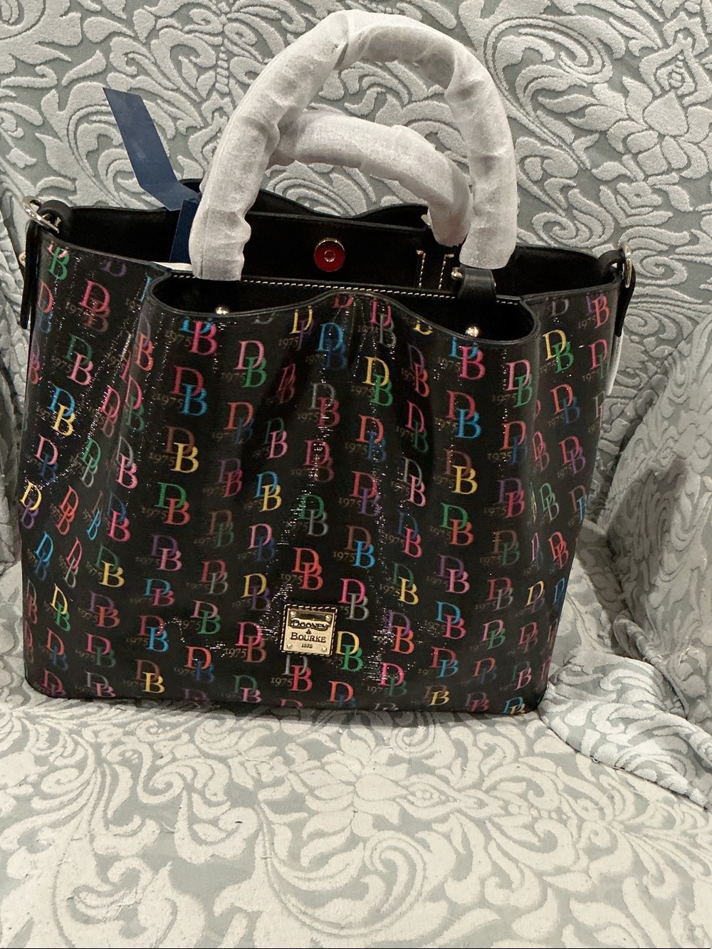 Dooney & Bourke Black Tote with Multicolor DB Print